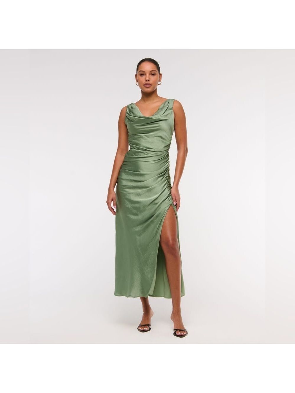 Abercrombie and Fitch Green Satin Cowl Neck Maxi Dress Large Petite
